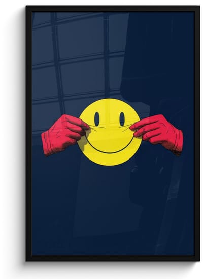Poster in lijst - Fotolijst 60x90 cm - Posters - Smiley - Geel - Handen - Minimalistisch - Posterlijst zwart - Decoratie - Wanddecoratie woonkamer - Muurdecoratie slaapkamer - Kerstversiering - Kerstdecoratie voor binnen - Kerstmis