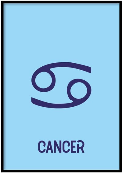 Poster Sterrenbeeld Cancer blauw - 50x70 cm - Sterrenbeeld - WALLLL - Exclusief lijst - Professioneel fotopapier