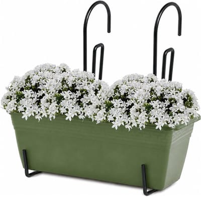 Plasticforte plantenbak Balcony - groen - rechthoek - met twee ophangbeugels - 40 x 18 x 15 cm - kunststof - bloembakken - potten