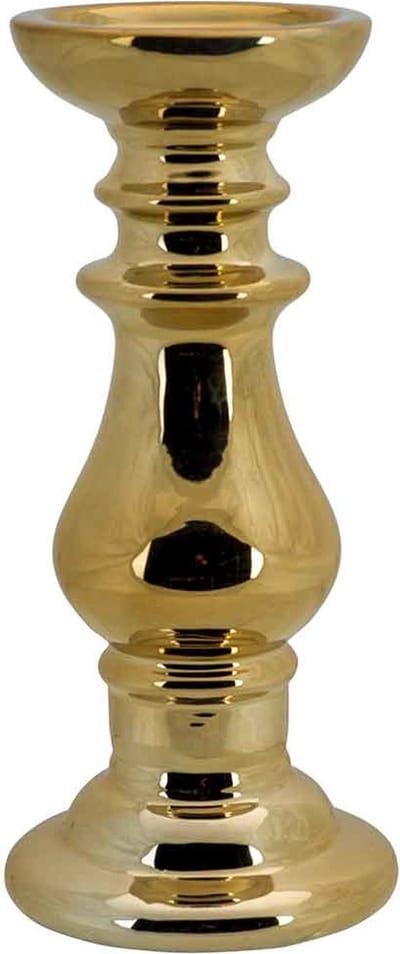 Kandelaar Goud 12x12xh27cm Rond Keramiek