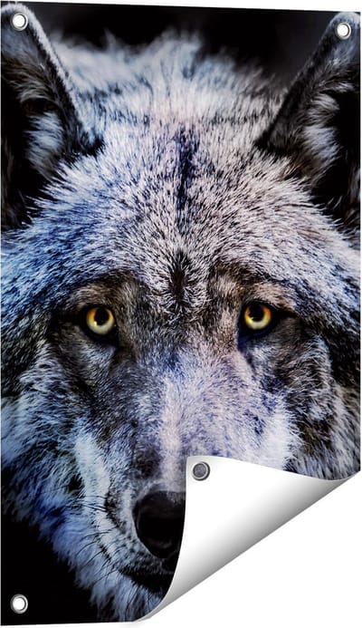 Gards Tuinposter Grijze Wolvenkop - Wolf - 40x60 cm - Tuindoek - Tuindecoratie - Wanddecoratie buiten - Tuinschilderij