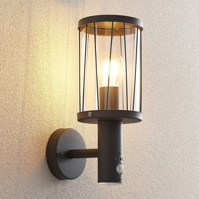 Lindby - Wandlampen buiten - 1licht - Roestvrij staal, polycarbonaat - H: 33.6 cm - E27 - antraciet, helder