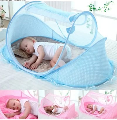 Blauw-Draagbaar Opvouwbaar Babybedje met Klamboe | Geschikt voor Pasgeborenen & Baby’s tot 3 Jaar | Geen Installatie Vereist – Perfect voor Reizen & Thuis