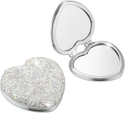 Compacte Pocket Spiegel met Strass - Opvouwbare Handheld Cosmetische Spiegel voor Reizen - Dubbelzijdige Vergrootglas