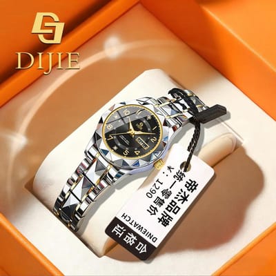 Waterdichte Lichtgevende Kalender, High-End Light Luxury Stalen Band Kwarts Horloge, Niche Horloge voor Dames zwart