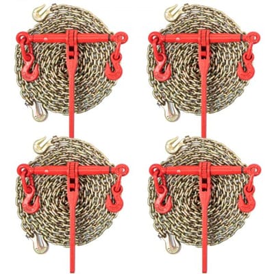 VEVOR kettinglastbinder, 5/16 inch spanset met 6.600 lbs laadvermogen en twee bevestigingshaken, inclusief (4) ratelbevestigingen – (4) 21 inch Grade 80 kettingen, transportlastpakket voor trekken en slepen
