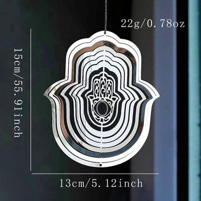 3D Draaiende Windmolen Lasergesneden Roestvrij Staal Hand van Fatima Windklok voor Tuin Reflecterende Hanger Vogelafweerder gray