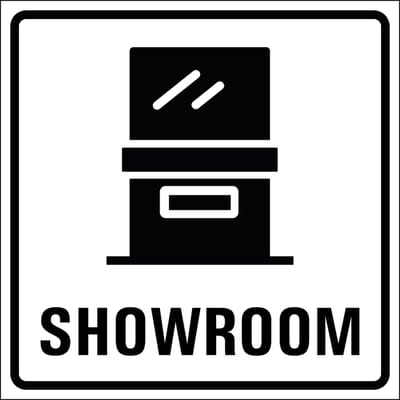 Showroom sticker, wit zwart 100 x 100 mm
