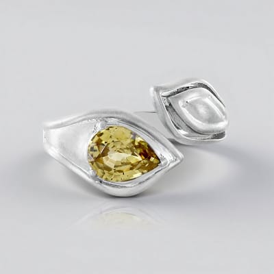 Cavill - Zilveren ring 925 Sterling met Gele Zirkoon 1,572 ct - Geplatineerd - Peervormig geslepen druppel - Elegant & Modern - Ringen voor Dames