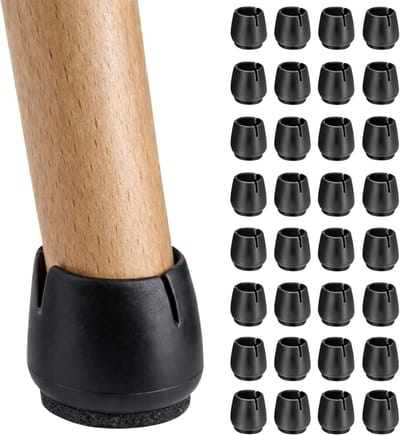 JustValue Stoelpoot Beschermers – 32 Stuks – Ø 12-16 Mm – Rond – Anti-Kras Vilt – Zwart