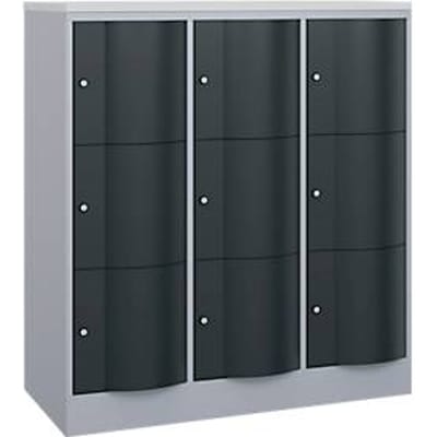 C+P Resisto lockerkast, 3 vakken, 9 vakken, B 1148 x D 540 x H 1255 mm, blank aluminium/antraciet grijs