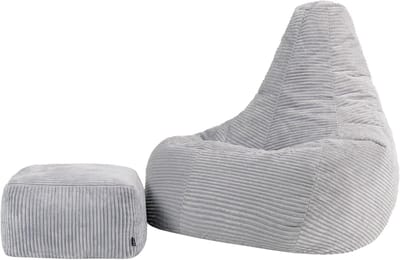 XXL Zitzak - Fauteuil met hocker - Ontspannen Zitten - Zachte corduroy stof - 87 cm diep - Grijs