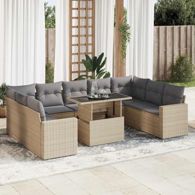 vidaXL - 10-delige - Loungeset - met - kussens - poly - rattan - beige