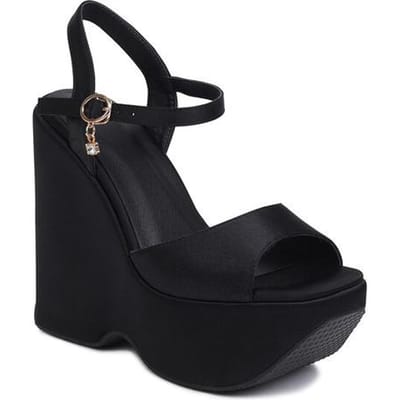 Platform Sandalen Dames Zomer Open Teen Punk Stijl Hoge Sleehakken Satijn Casual Zomer Schoenen met Hak 39 black