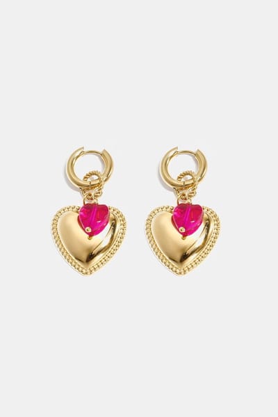 Bijoutheek Oorhangers Hart Kraal Bedel Rose Red