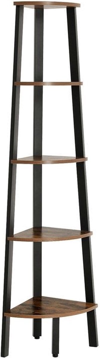 Boekenkast - Hoekkast - Met 5 planken - Industrieel design - Metalen frame - Bruin