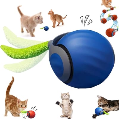MDUG Kattenspeelgoed - Speedy Ball Met Tail - Kattenbal - Slim interactief kattenspeelgoed - Blauw - Interactieve kattenbal voor binnen - Automatisch bewegende kattenbal met staart - Instelbare snelheid
