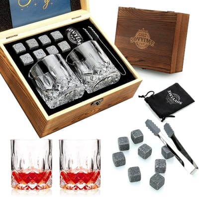 Dailygoods- Whisky Stones Cadeauset - 2 Whiskyglazen - Graniet Koelstenen - Scotch Glas Geschenk - Voor Mannen - Verfijnde Drankervaring - Whiskyset