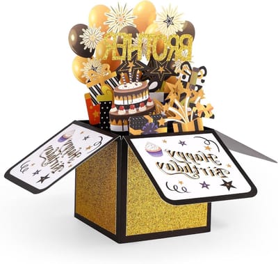 3D Verjaardagskaart voor Broer met Ballonnen en Vuurwerk - Creatief Cadeau voor Beste Vrienden en Familie