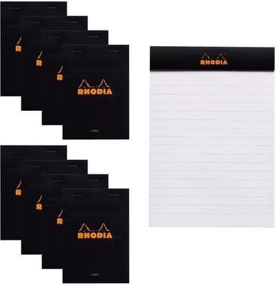 Rhodia Notitieblok - Schrijfblok - N13 - Gelijnd - 10,5x14,8 cm - 80g - zwart - 80 vel - 10 stuks
