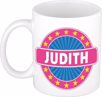 Bellatio Decorations - Judith voornaam - koffiemok - beker - wit/roze - 300 ml - Cadeau - Dames - Collega - Moederdag - Verjaardag