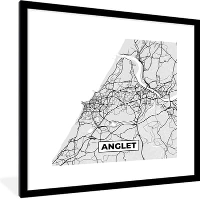 Fotolijst incl. Poster - Kaart - Stadskaart - Anglet - Plattegrond - Frankrijk - 40x40 cm - Posterlijst