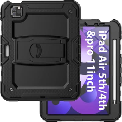 Tablet Hoes Geschikt Voor iPad Air 11 2024 Zwart hoes met Screen Protector en Stand / iPad Air 5th/4th Generation 10.9 Inch hoes Shockproof