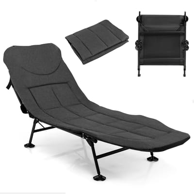 Linkforu - Strandbed - Campingbed – Tuinbed - Verstelbaar in 6 Standen - Draagvlak 200 KG - 194x66x29 cm – Weegt 6.5 kg – Zwart
