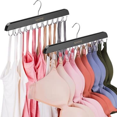 NiHome Set van 2 dubbele rij roterende haken BH-hanger met 20 roestvrijstalen haken, ruimtebesparende organizer voor - ShopVlot