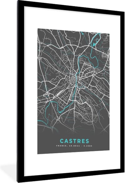 Fotolijst incl. Poster - Castres - Frankrijk - Plattegrond - Kaart - Stadskaart - 60x90 cm - Posterlijst