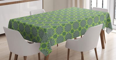 ABAKUHAUS Tafelkleed – 140x240 cm – Groen/Wit – zijdeachtige satijnmix, machinewasbaar