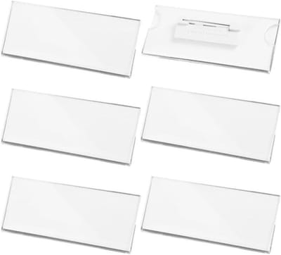 Naambordjes - Herbruikbare naamplaatjes - Waterdicht en transparant - 75 x 30 mm - Voor school en kantoor - 6 stuks