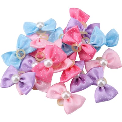 20 pièces Petit Chien Chiot Pois Faux Perle Motif Nœud Corde à Cheveux Bandeau pour Chiens Chats pink