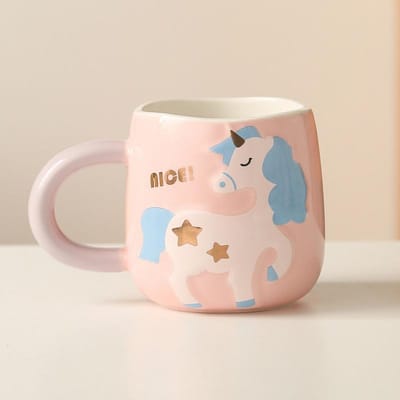 Eenhoorn Creatieve Persoonlijkheid Keramische Kop Kantoor Koffiekop Student Mok Leuke Meisje Stel Waterkop 400ml white