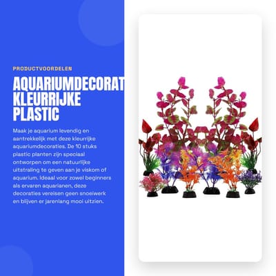 Dailygoods- Aquariumdecoraties 10 Stuks - Kunststof Planten - Kleurrijke Decoratie - Onderwater Accessoires - Weinig Onderhoud - Afneembare Wortels - Aquariumplanten