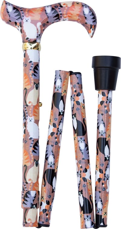 Classic Canes Opvouwbare wandelstok - Katten - Verstelbaar - Lengte 82 - 92 cm - Aluminium - Derby handvat - Gewicht 315 gram - Diameter wandelstok 19 mm - Wandelstokken - Voor heren en dames - Inklapbare wandelstok - Wandelstok opvouwbaar