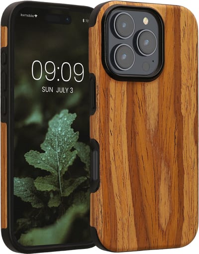 kwmobile hoesje geschikt voor Apple iPhone 16 Pro - Back cover voor smartphone - Telefoonhoesje van hout in vintage bruin - Houtnerven design
