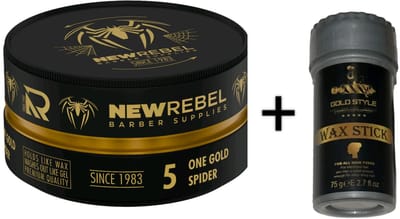 NEW REBEL One Gold Spider Hair Wax 150 ml + Gold Style Wax stick 75 gram Barber Supplies – Sterke Hold, Makkelijk Uitwasbaar – Premium Haarstyling Gel Wax – Spider wax