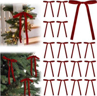 36 Stuks Fluwelen Strikken voor Kerstboomdecoratie, Rode Vintage Strikken voor Wreaths, Cadeaus en Feestdecoraties