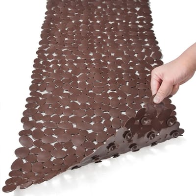 Antislip Kiezelbad Douchemat met Afvoergaten en Zuignappen - 40,6 cm B x 89 cm L, Bruin