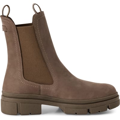 Tamaris Dames Dune Taupe Bruine Leren Klassieke Hoge Chelsea Enkellaarsjes