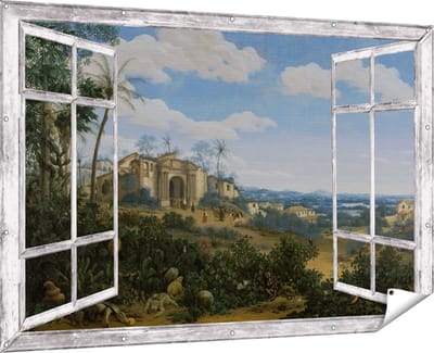 Gards Tuinposter Doorkijk Gezicht op Olinda, Brazilië - Frans Jansz. Post - 180x120 cm - Tuindoek - Tuindecoratie - Wanddecoratie buiten - Tuinschilderij