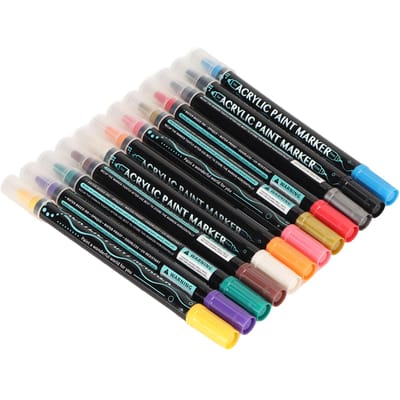 Dubbelpunt Acrylverf Markerpennen Waterdicht Geurloos Glad Acrylverf Markerpennenset voor DIY black