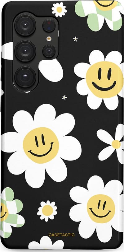Casetastic hoesje geschikt voor Samsung Galaxy S25 Ultra - Dubbellaagse bescherming - Vrolijke Madeliefjes - Fashion Case - Zwart Wit Grijs Goud