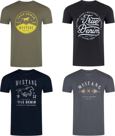 Mustang Heren T-Shirt 4-pack Mustang heren-T-shirt regular fit Veelkleurig S Ronde Hals Volwassenen Opdruk Print Shirts