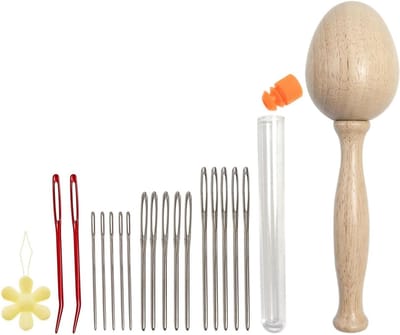 Reparatieset Stopei - Naaihouder Sokken - Kleding Repareren - Uniek Gebogen Handvat - 19.5 x 5.5 cm - Houtkleur