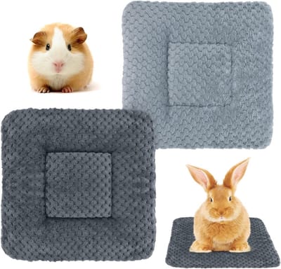Pluche Dierenbed voor Kleine Huisdieren, 2 Stuks, Warm Fluffy Dekentje en Fleece Mat voor Puppy, Kat, Konijn en Cavia, 30 x 30 cm, Comfortabel en Zacht Slapen