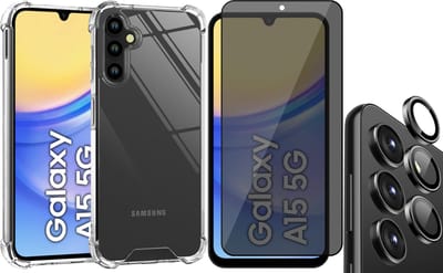 Hoesje geschikt voor Samsung Galaxy A15 - Privacy Screenprotector Volledig Dekkend Glas & Camera Protector - Shockproof Transparant