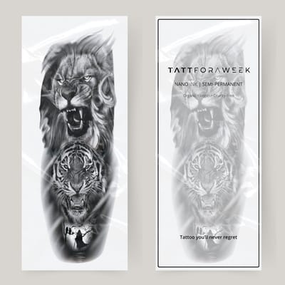 Nep tattoo sleeve leeuw & tijger | Neptattoo volwassenen | Tijdelijke tattoo voor volwassenen | Temporary tattoo | Plaktattoos voor volwassenen | Neptattoos | Probeer zorgeloos een tattoo | tattforaweek