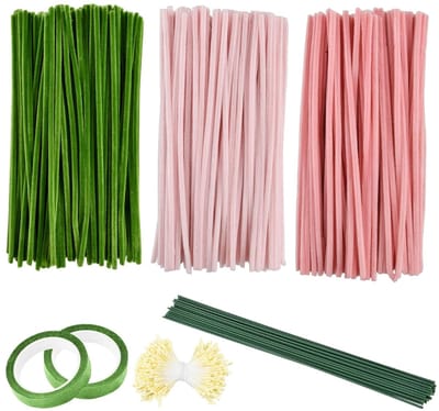 Kleurrijke tulpen boeket pijpenreinigers, 30 cm lang, met 20 stuks knutseldraad en 400 stofbakken voor creatieve projecten